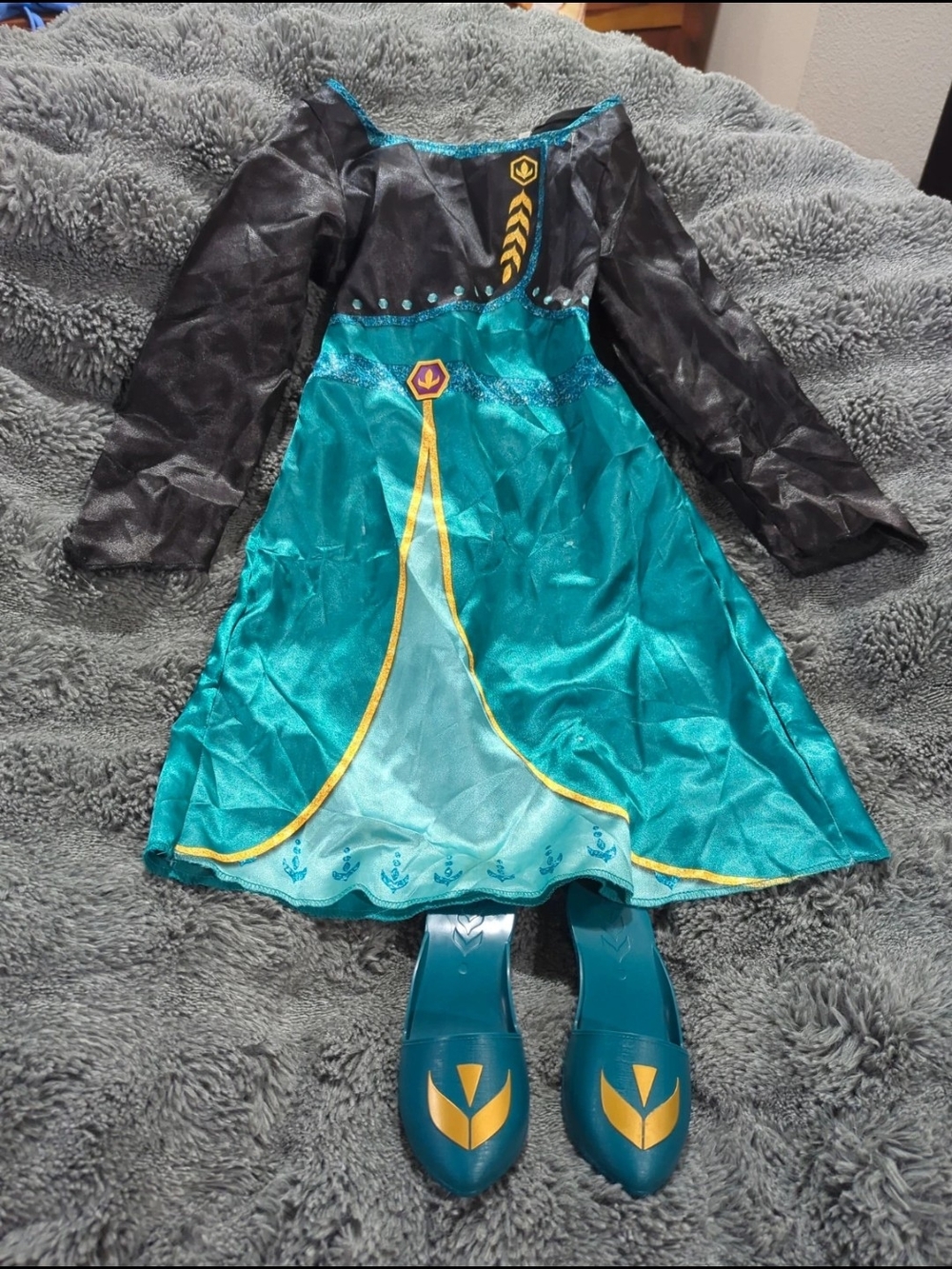 Kids Disney Frozen Anna Teal and Black Princess Costume Dress with Shoes